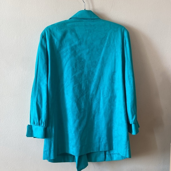 Vintage Givenchy En Plus Designer Blue Green Floral Blazer Plus 14W 80's 90s - Picture 7 of 7